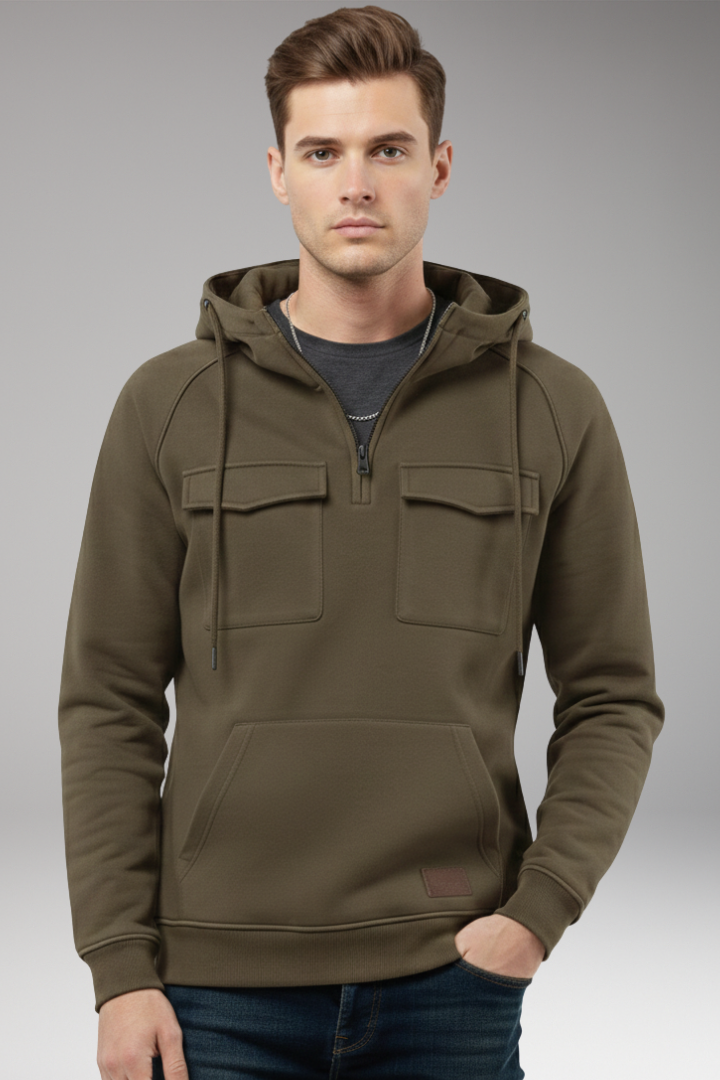 Men's Hoodie with Half Zipper and Chest Storage