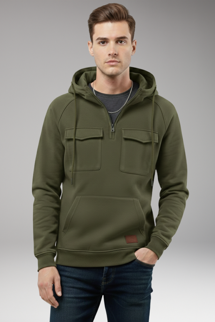 Men's Hoodie with Half Zipper and Chest Storage