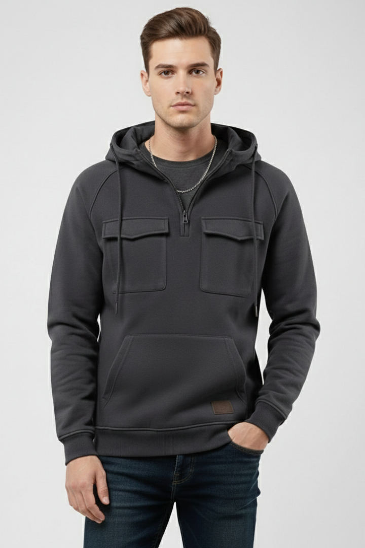 Men's Hoodie with Half Zipper and Chest Storage