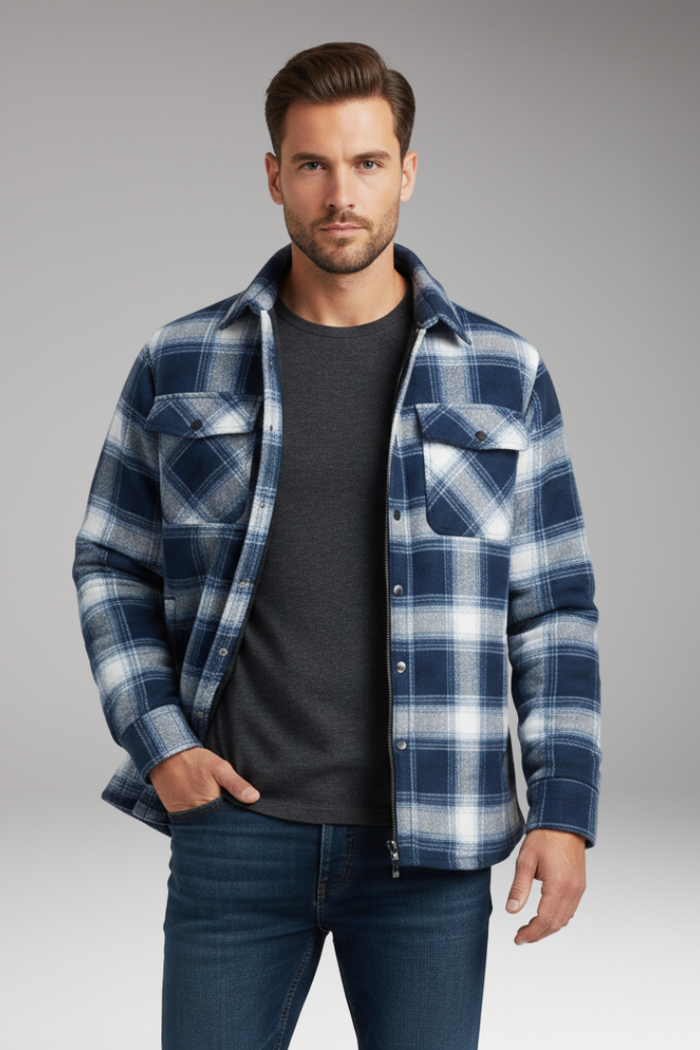 Men's Jacket with Button Closure and Quilted Lining