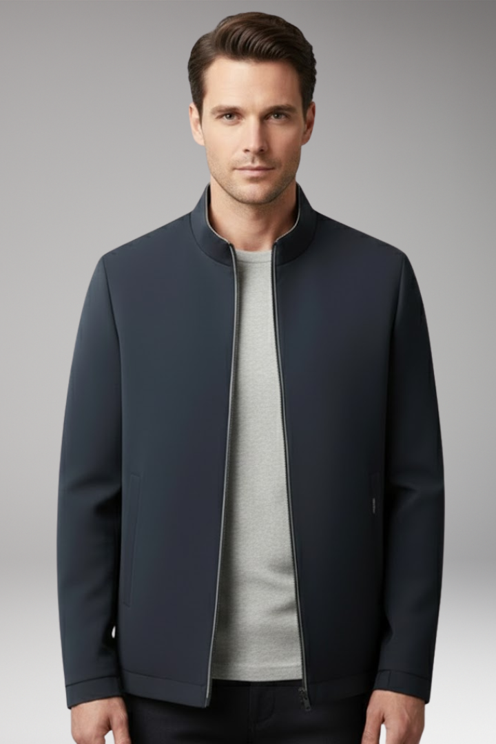 Men's Jacket with Front Zip and Zippered Pockets