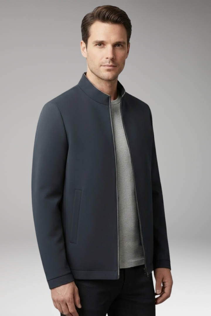Men's Jacket with Front Zip and Zippered Pockets