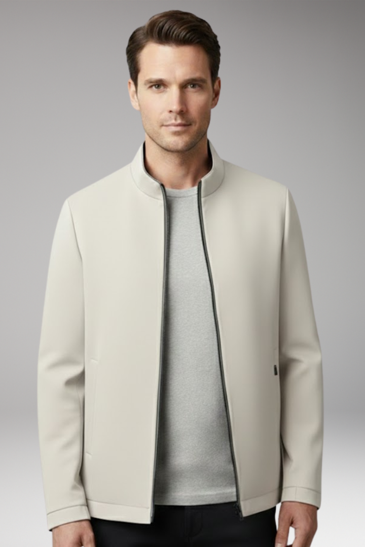 Men's Jacket with Front Zip and Zippered Pockets