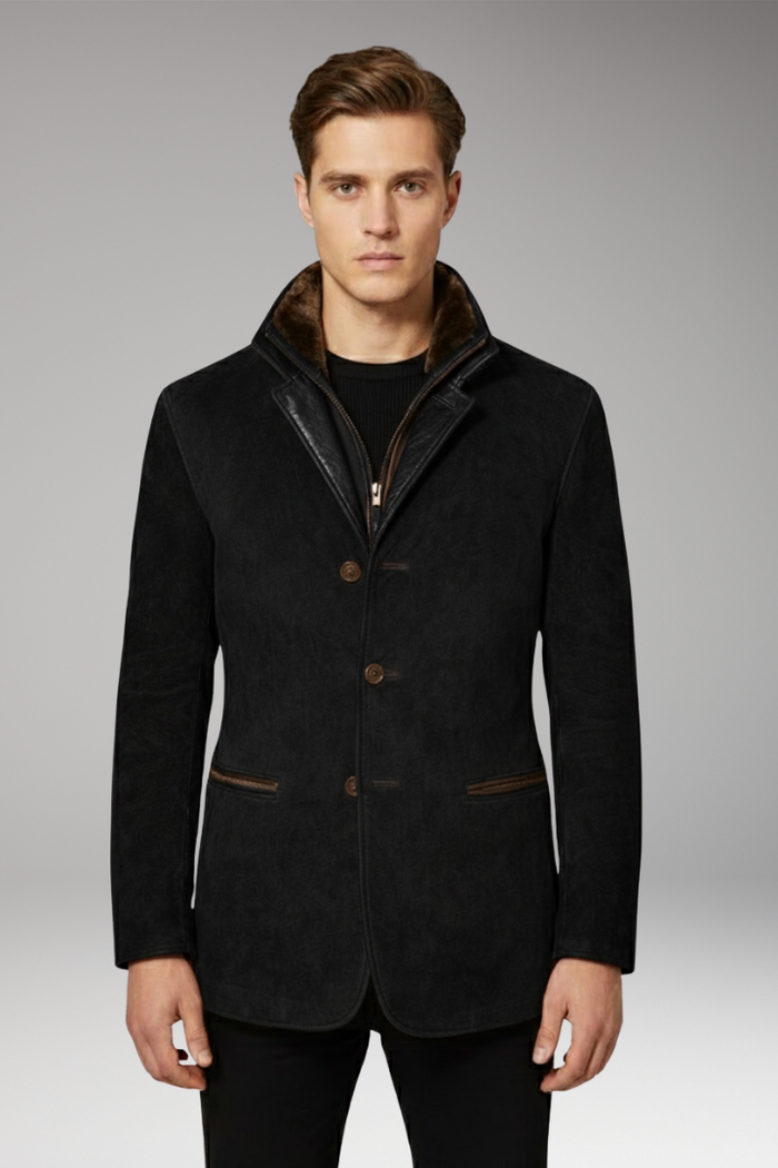 Men's Jacket with Notched Collar and Button Closure
