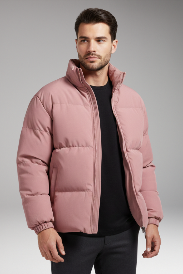 Men's Jacket with Quilted Surface and Zipper Closure
