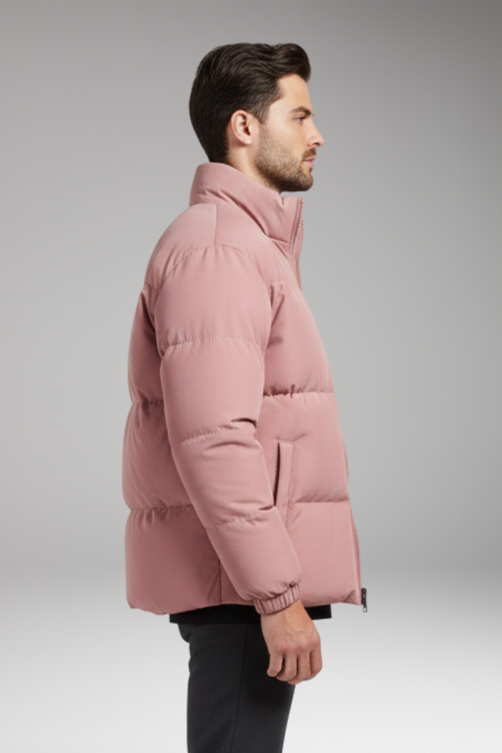 Men's Jacket with Quilted Surface and Zipper Closure