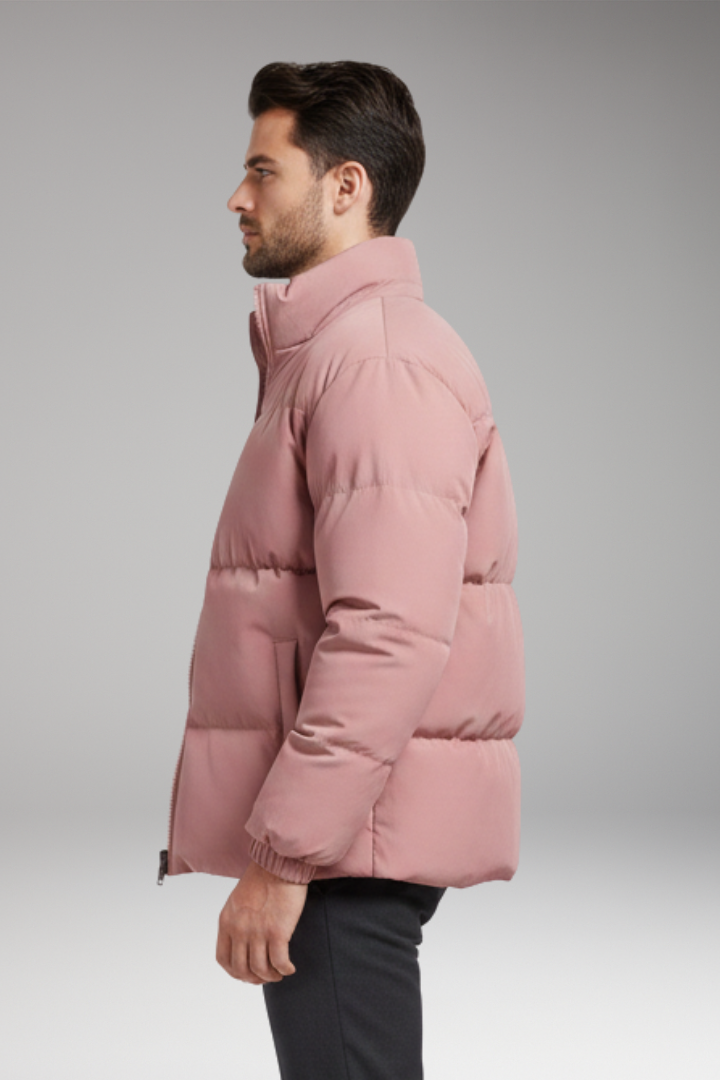 Men's Jacket with Quilted Surface and Zipper Closure