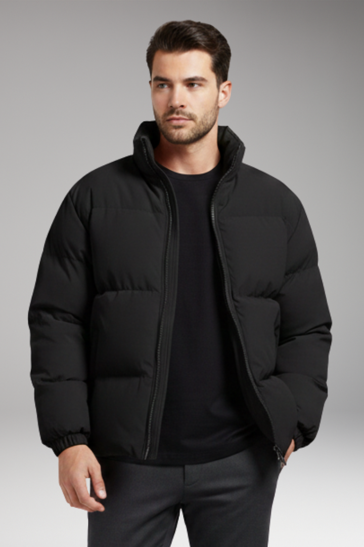 Men's Jacket with Quilted Surface and Zipper Closure