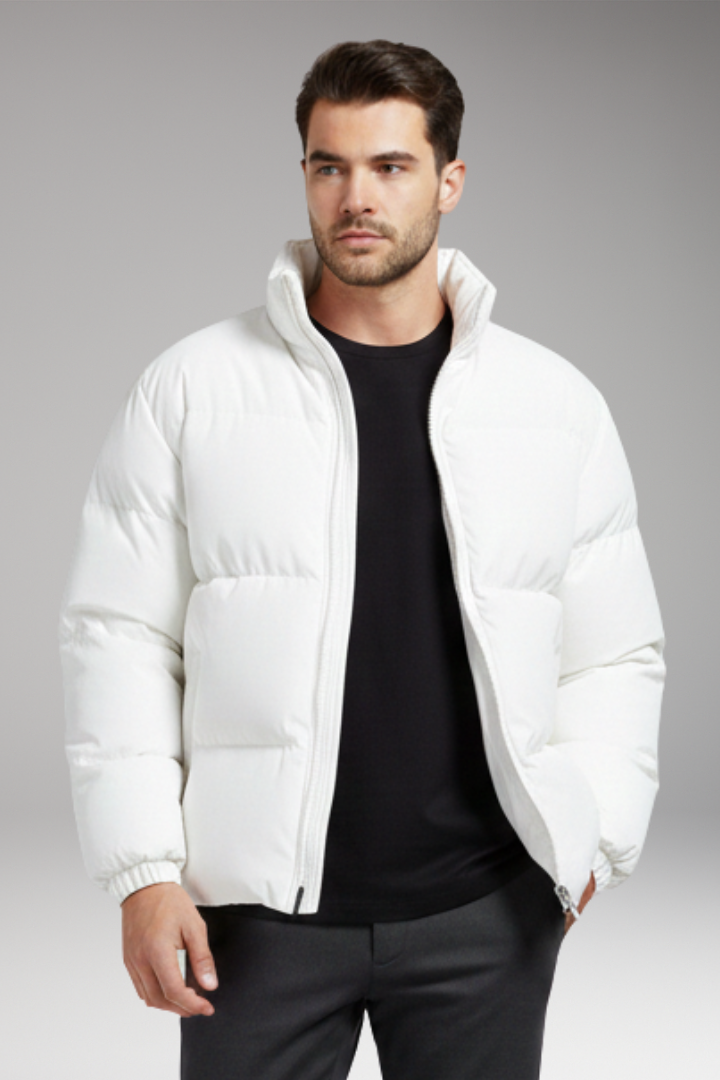 Men's Jacket with Quilted Surface and Zipper Closure