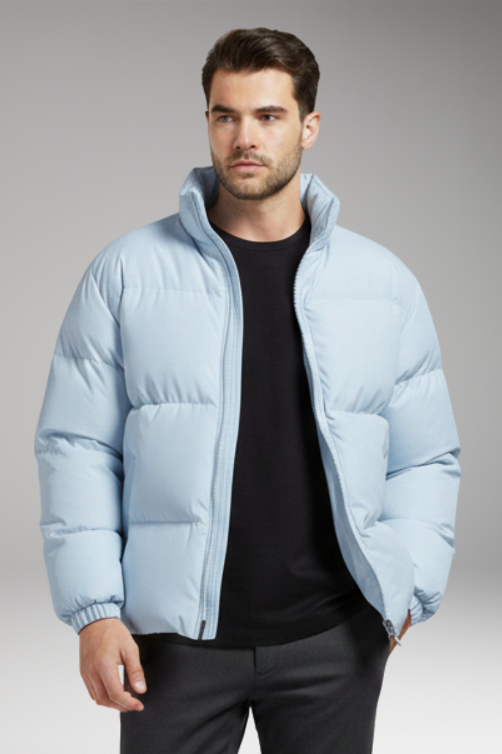 Men's Jacket with Quilted Surface and Zipper Closure