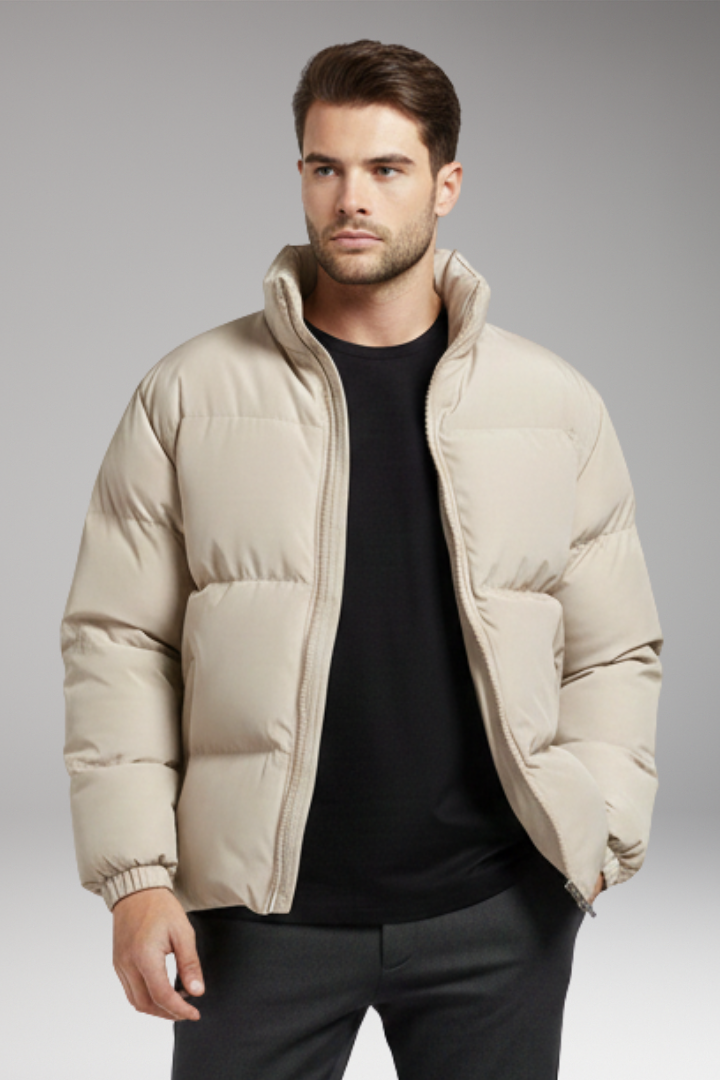 Men's Jacket with Quilted Surface and Zipper Closure