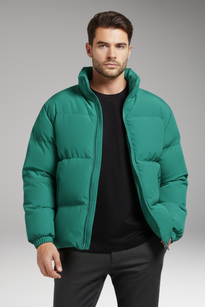 Men's Jacket with Quilted Surface and Zipper Closure