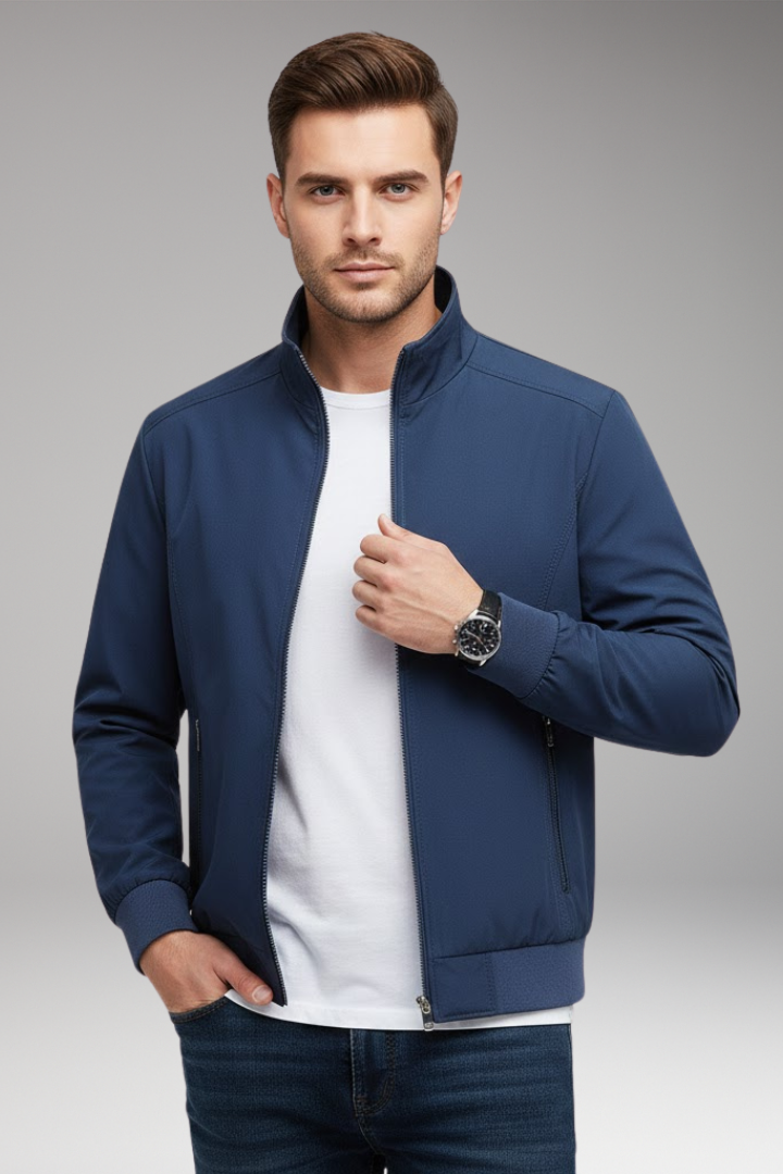 Men's Jacket with Stand-Up Collar and Zip Closure