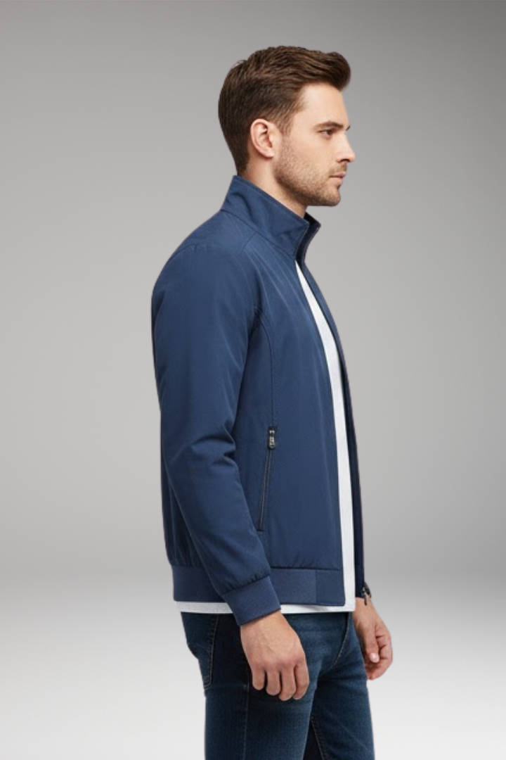Men's Jacket with Stand-Up Collar and Zip Closure