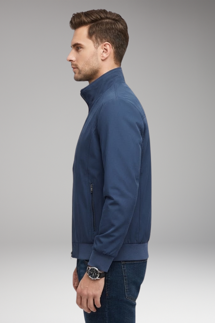Men's Jacket with Stand-Up Collar and Zip Closure