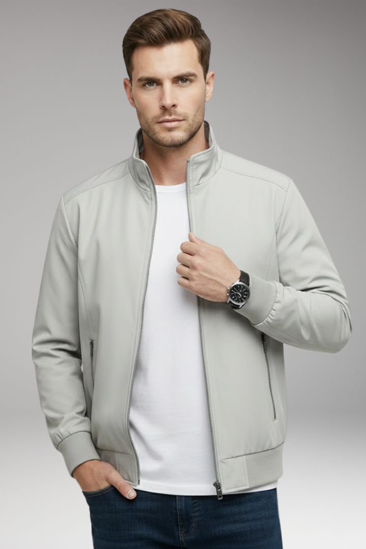 Men's Jacket with Stand-Up Collar and Zip Closure