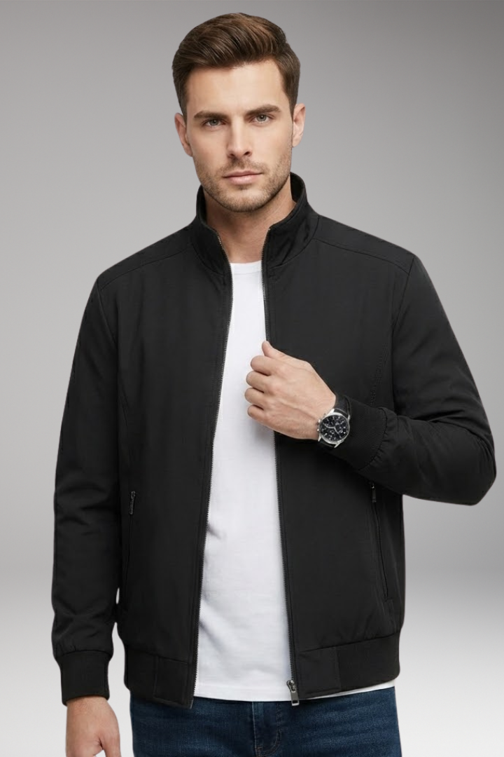 Men's Jacket with Stand-Up Collar and Zip Closure