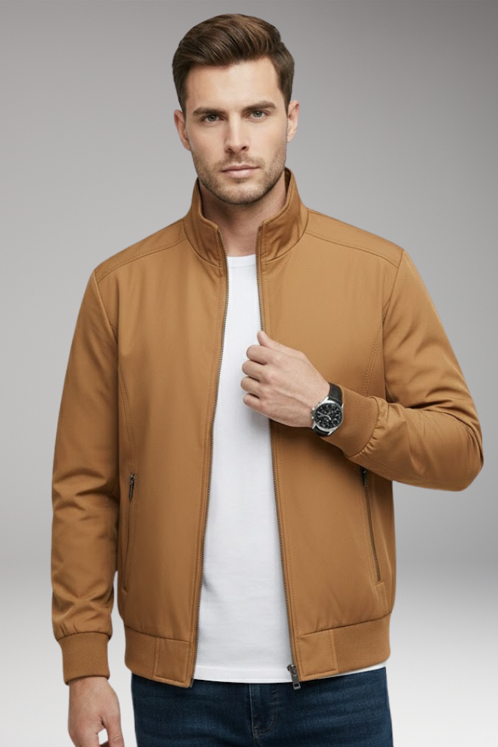Men's Jacket with Stand-Up Collar and Zip Closure