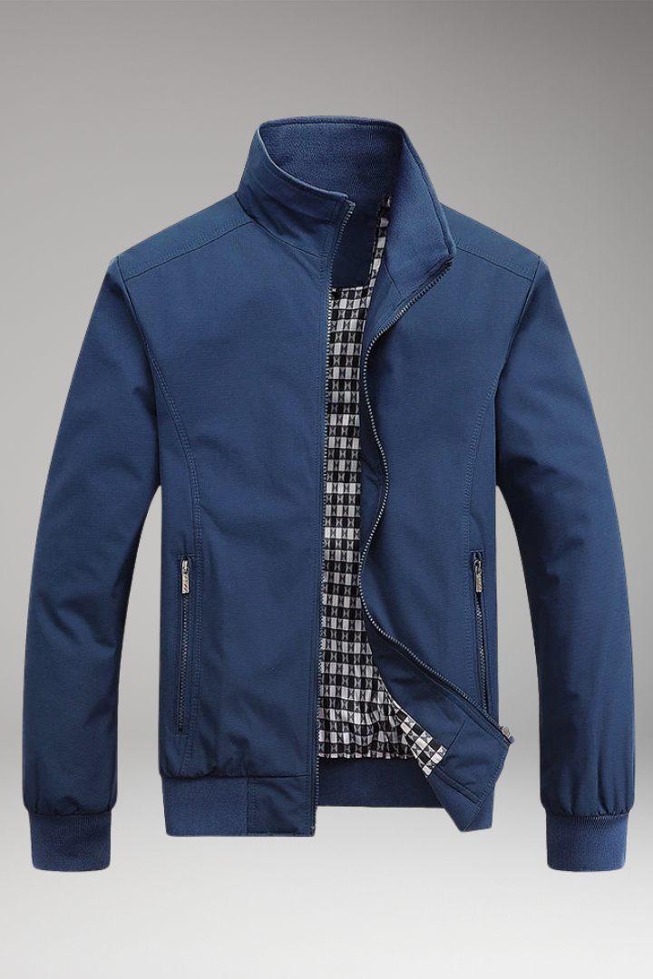 Men's Jacket with Stand-Up Collar and Zip Closure