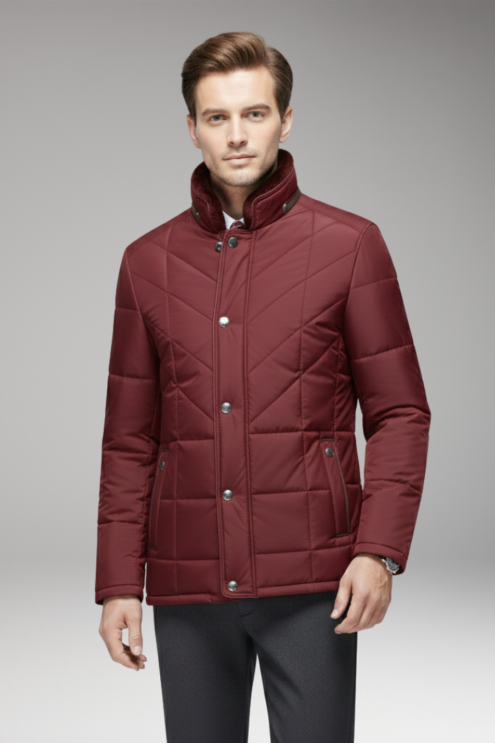 Men's Jacket with Stand Collar and Quilted Design
