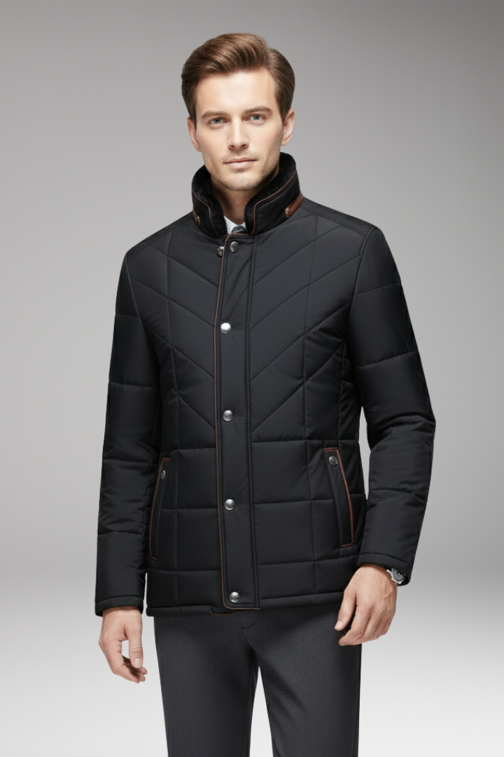 Men's Jacket with Stand Collar and Quilted Design