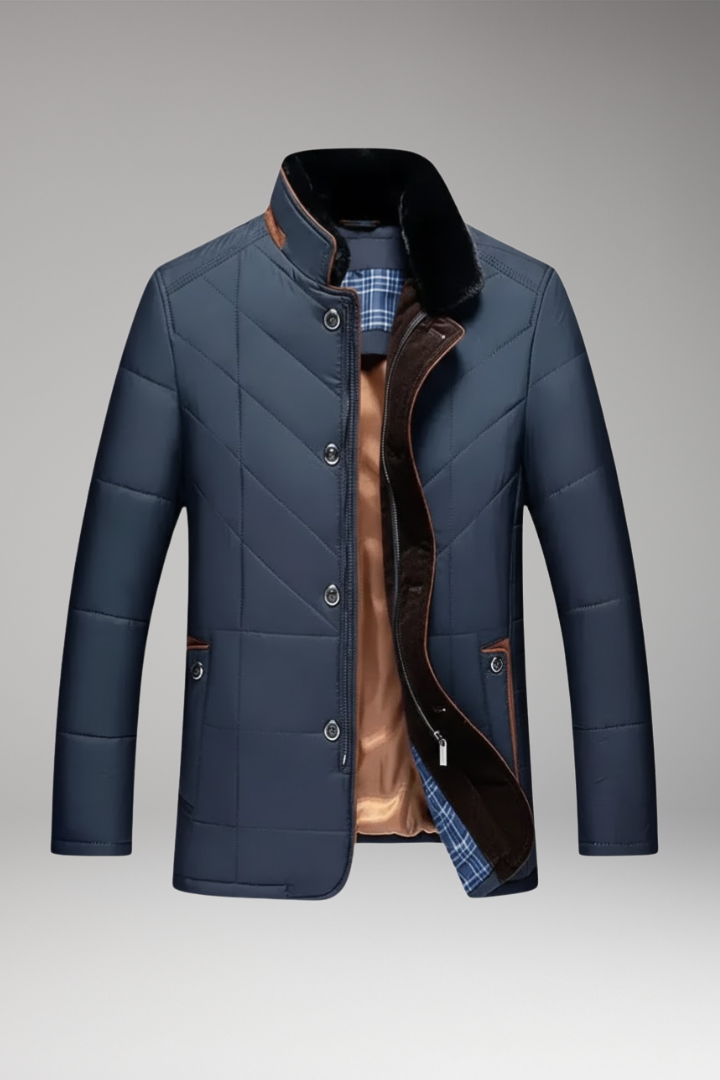 Men's Jacket with Stand Collar and Quilted Design