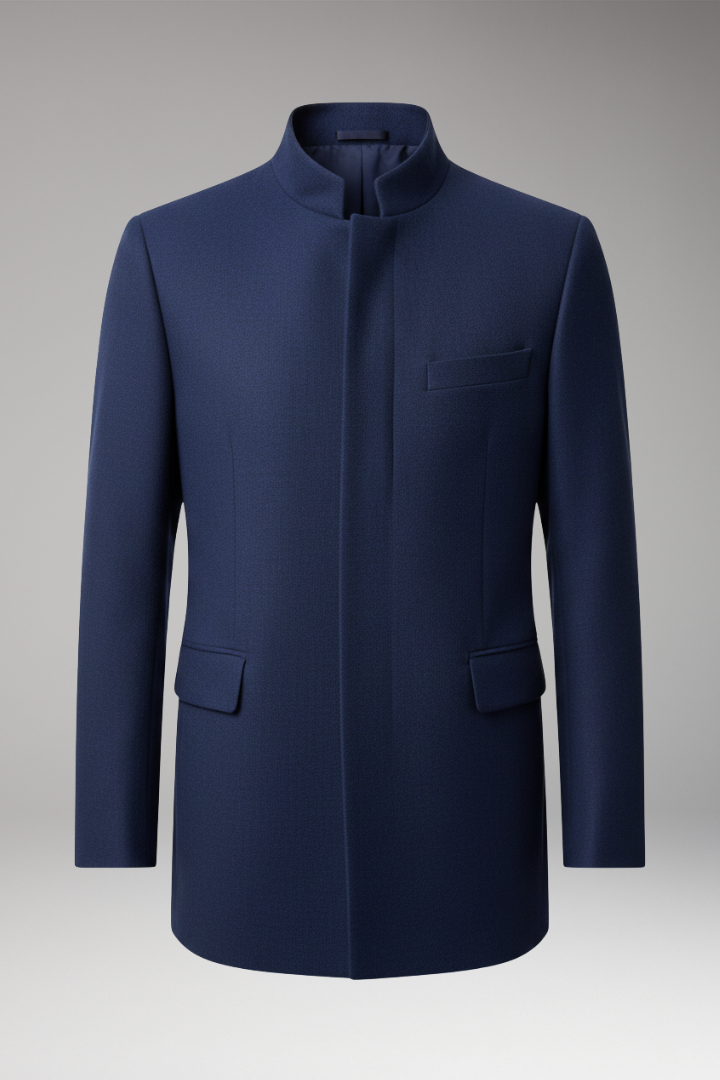 Men's Jacket with Structured Collar and Straight Cut