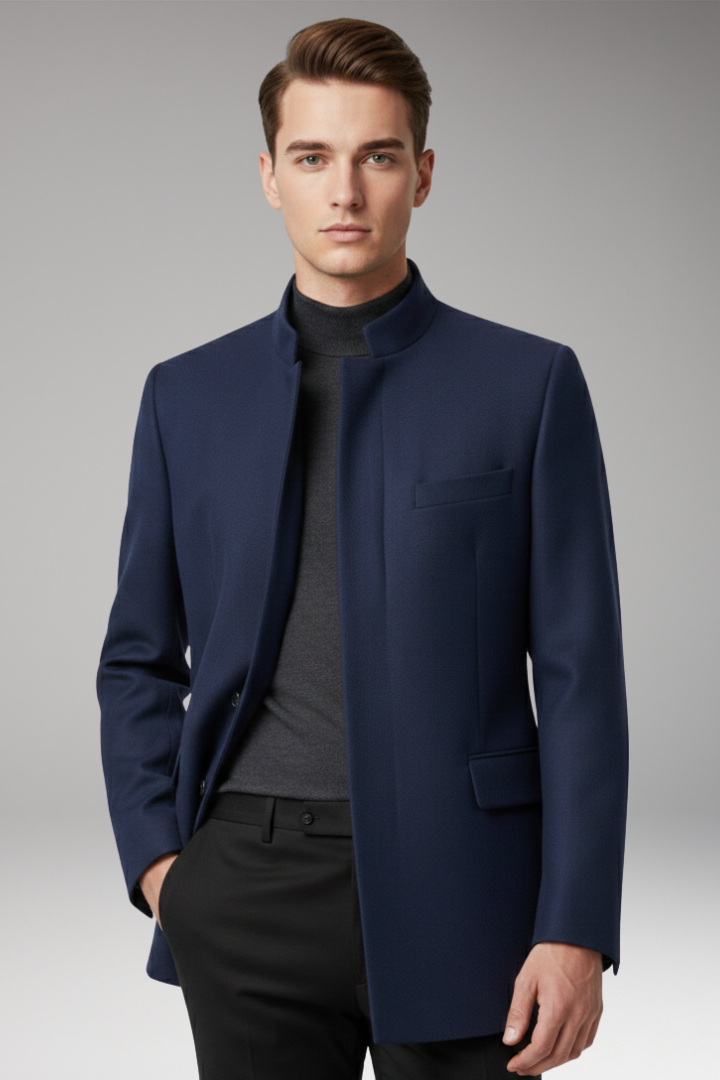 Men's Jacket with Structured Collar and Straight Cut