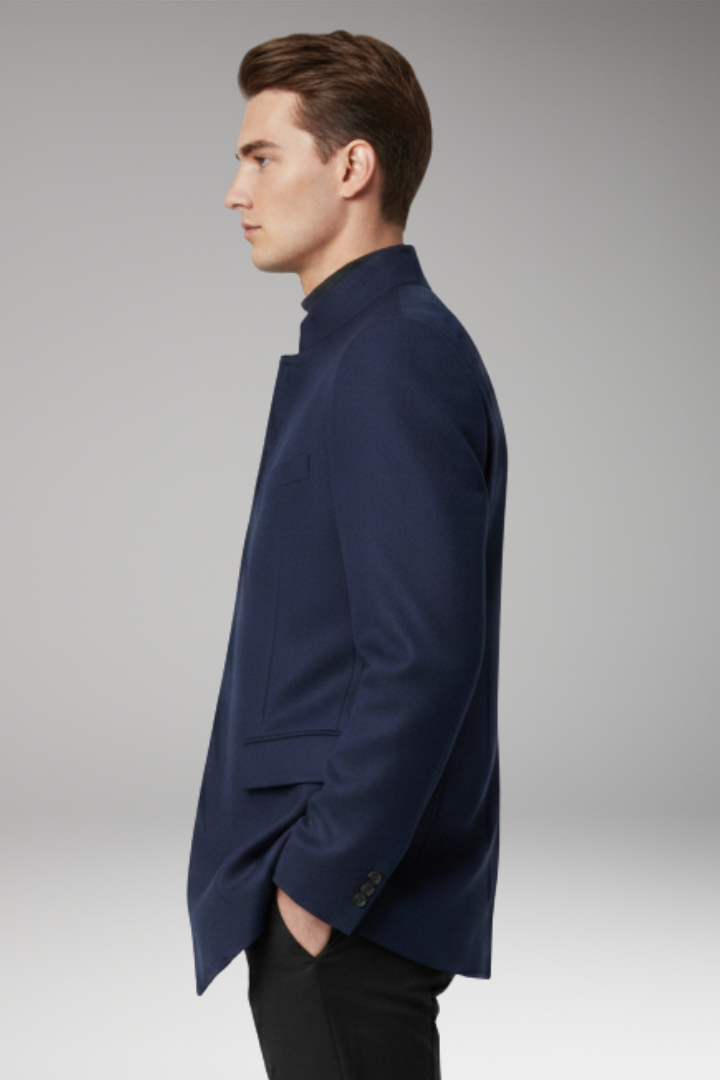 Men's Jacket with Structured Collar and Straight Cut