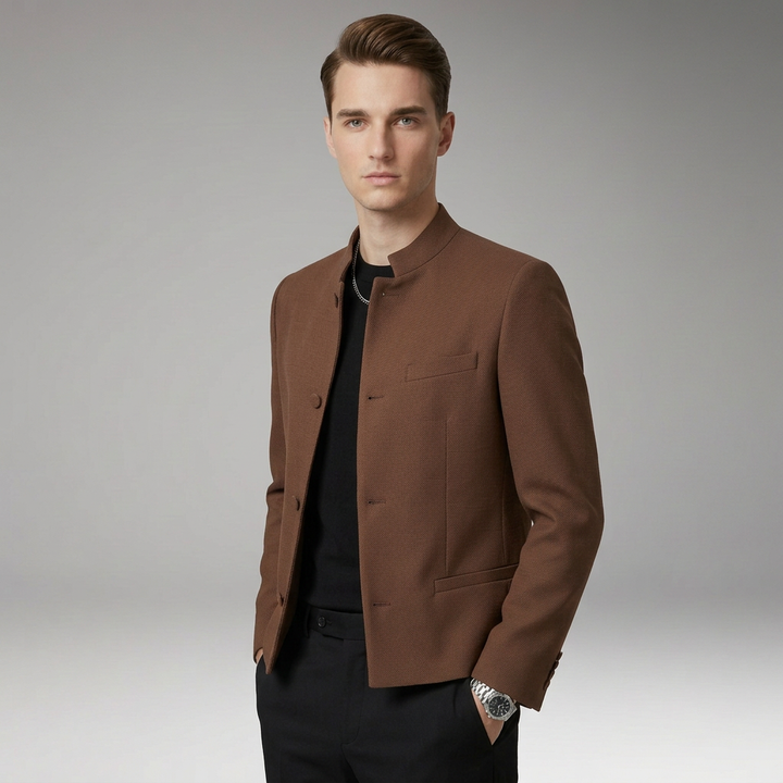 Men's Jacket with Structured Collar and Straight Cut
