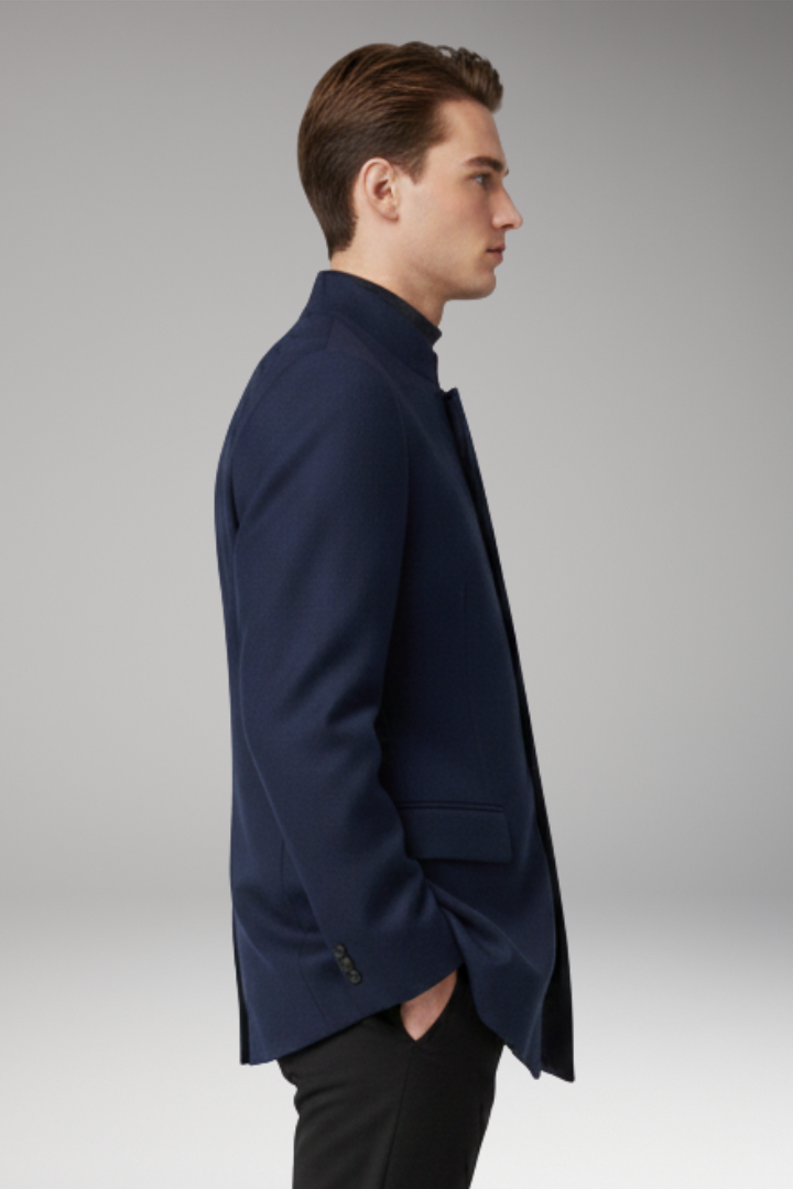 Men's Jacket with Structured Collar and Straight Cut