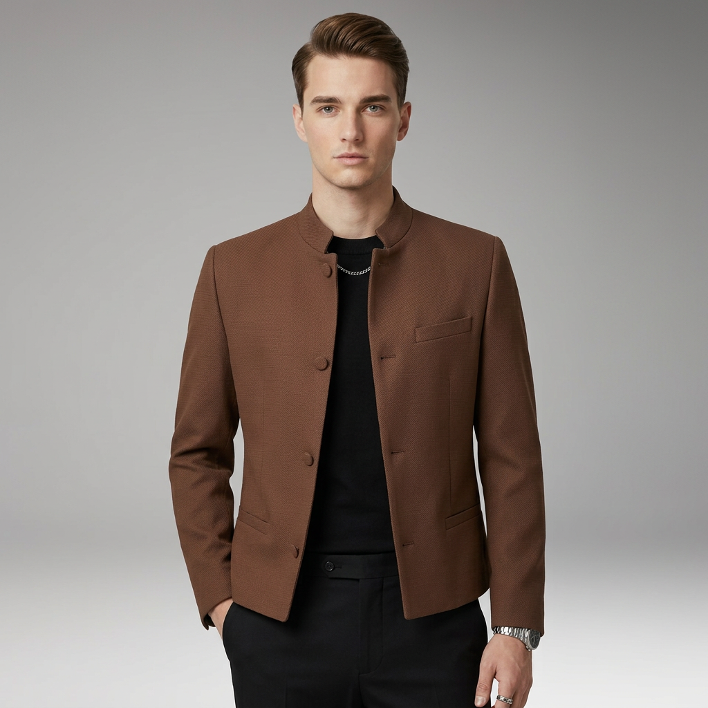 Men's Jacket with Structured Collar and Straight Cut