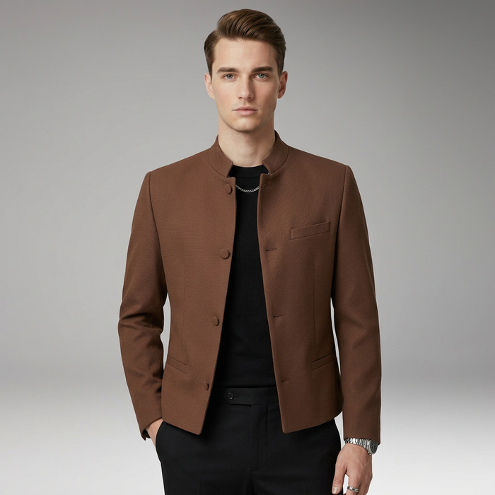 Men's Jacket with Structured Collar and Straight Cut