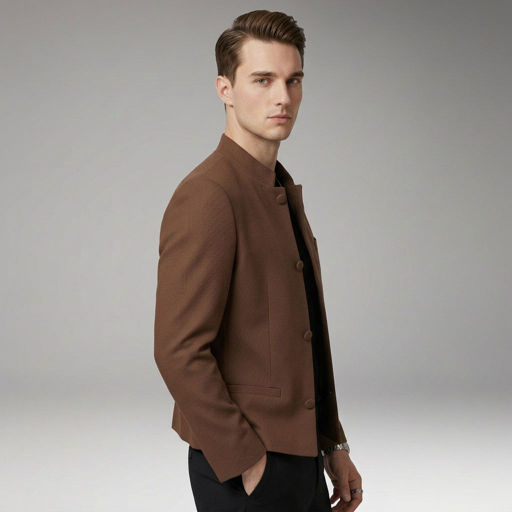 Men's Jacket with Structured Collar and Straight Cut