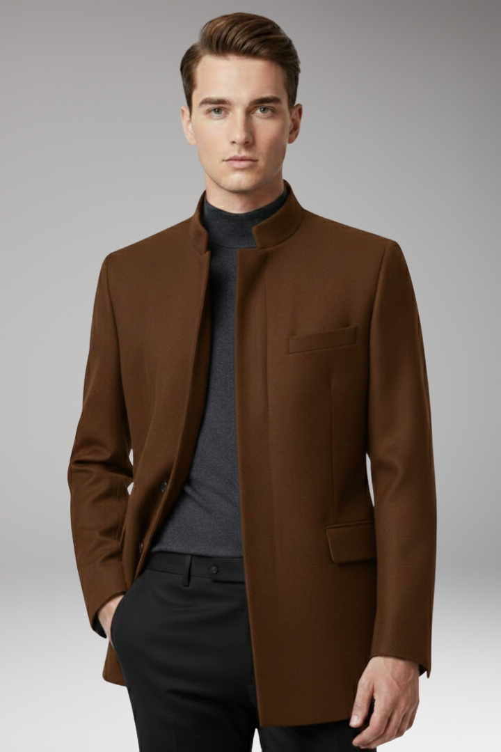 Men's Jacket with Structured Collar and Straight Cut