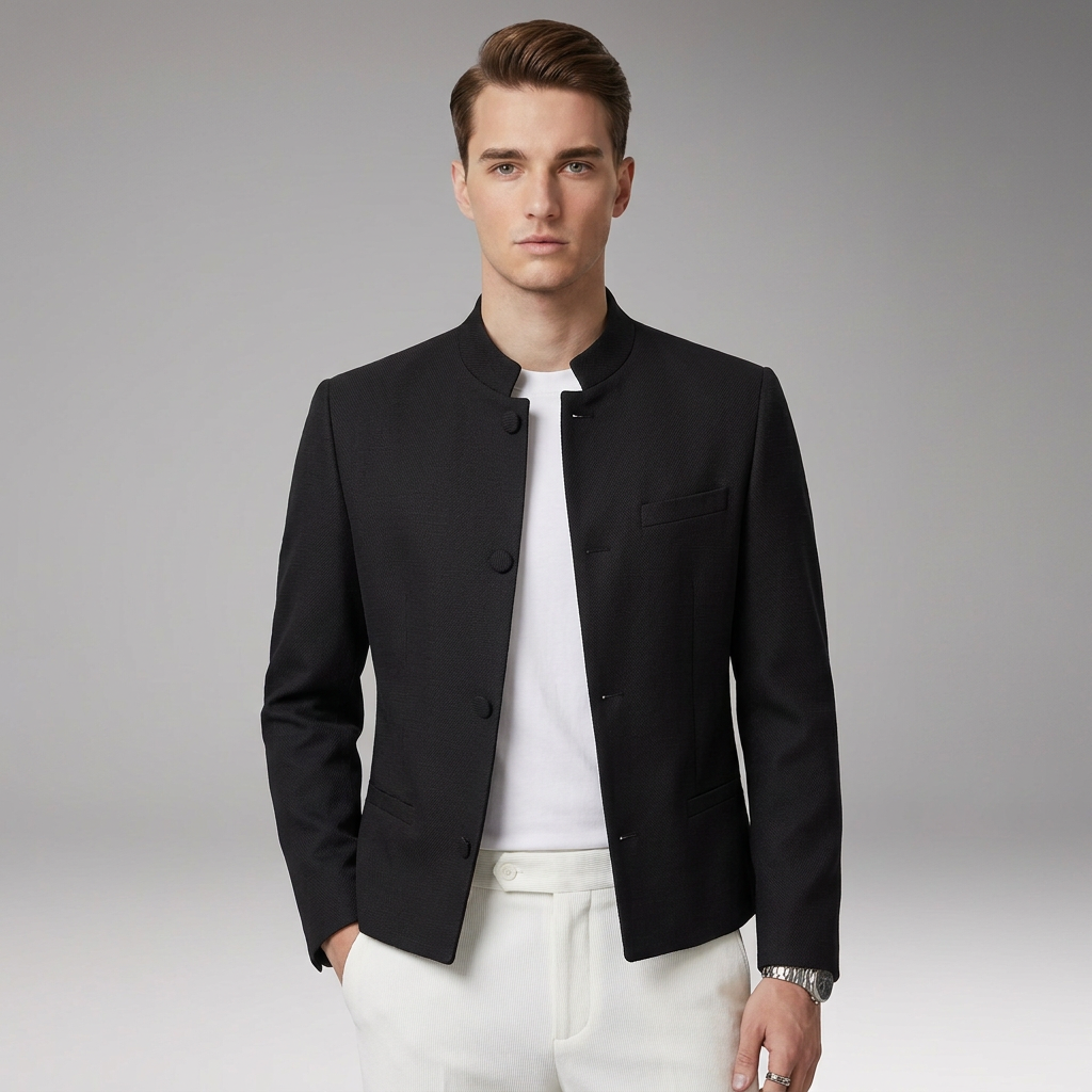 Men's Jacket with Structured Collar and Straight Cut