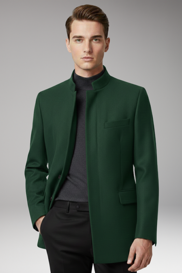 Men's Jacket with Structured Collar and Straight Cut