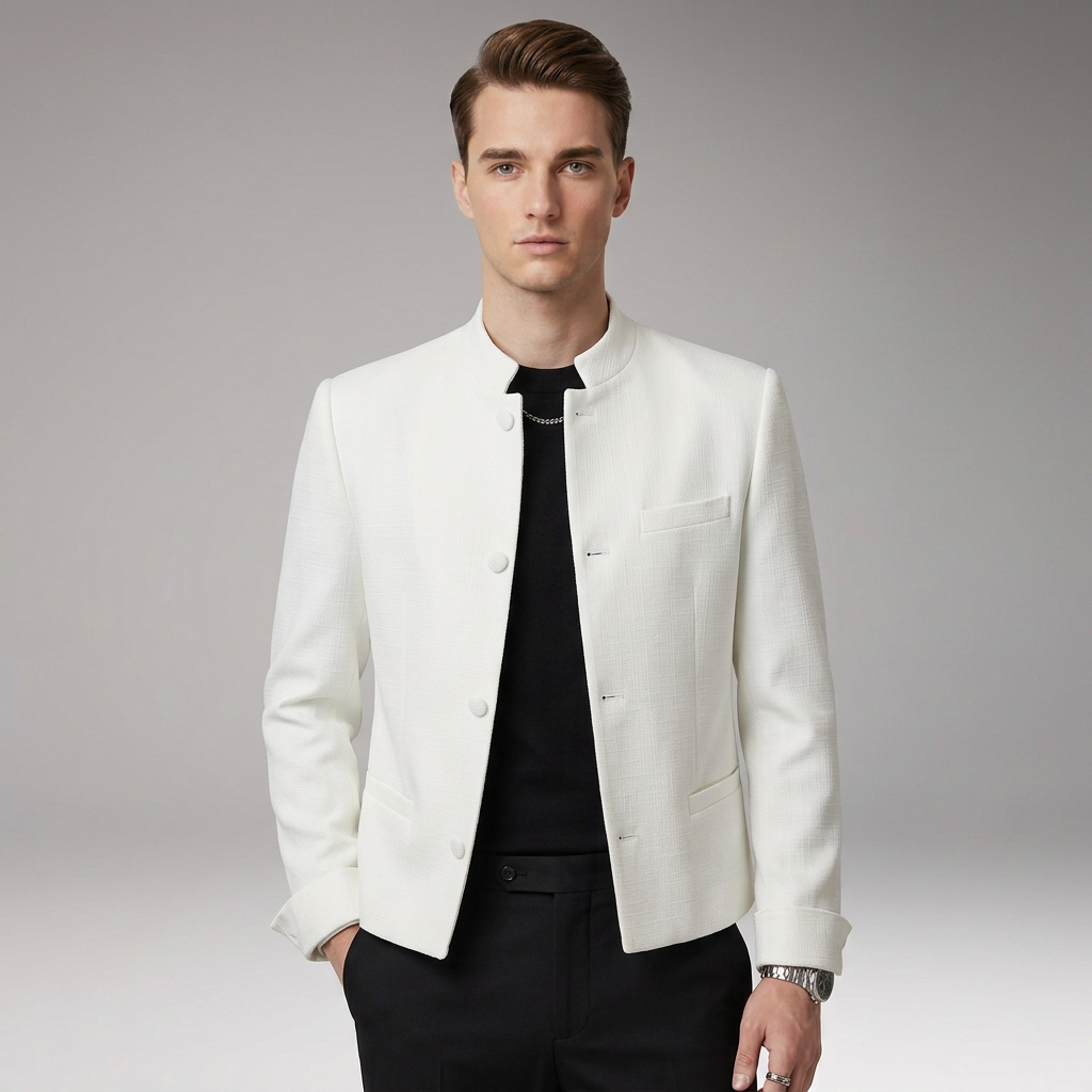 Men's Jacket with Structured Collar and Straight Cut