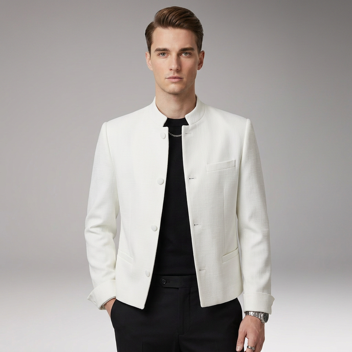Men's Jacket with Structured Collar and Straight Cut