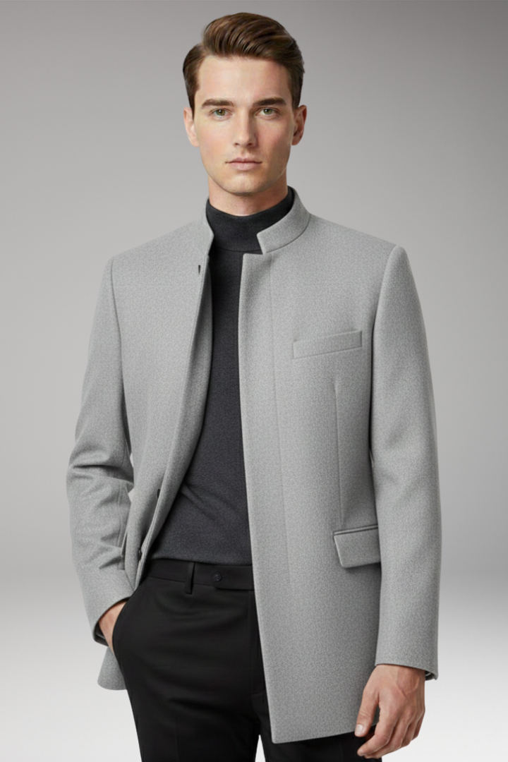 Men's Jacket with Structured Collar and Straight Cut
