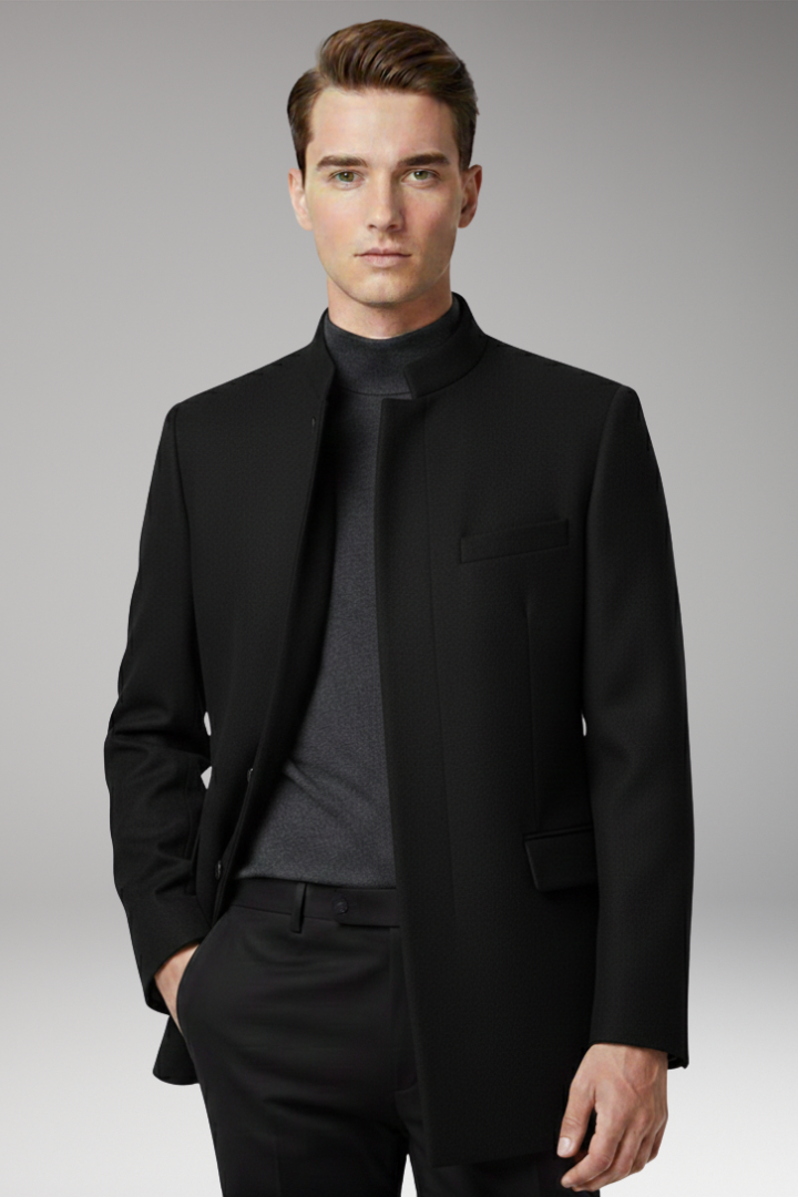 Men's Jacket with Structured Collar and Straight Cut