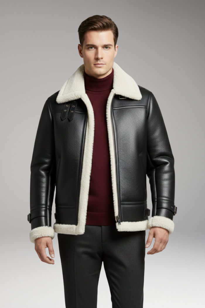 Men's Jacket with Synthetic Collar and Front Zipper