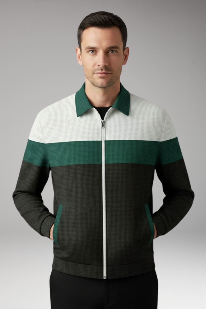 Men's Jacket with Textured Design and Contrast Stripes