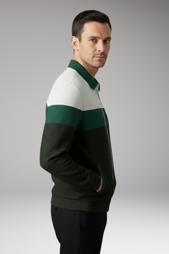 Men's Jacket with Textured Design and Contrast Stripes