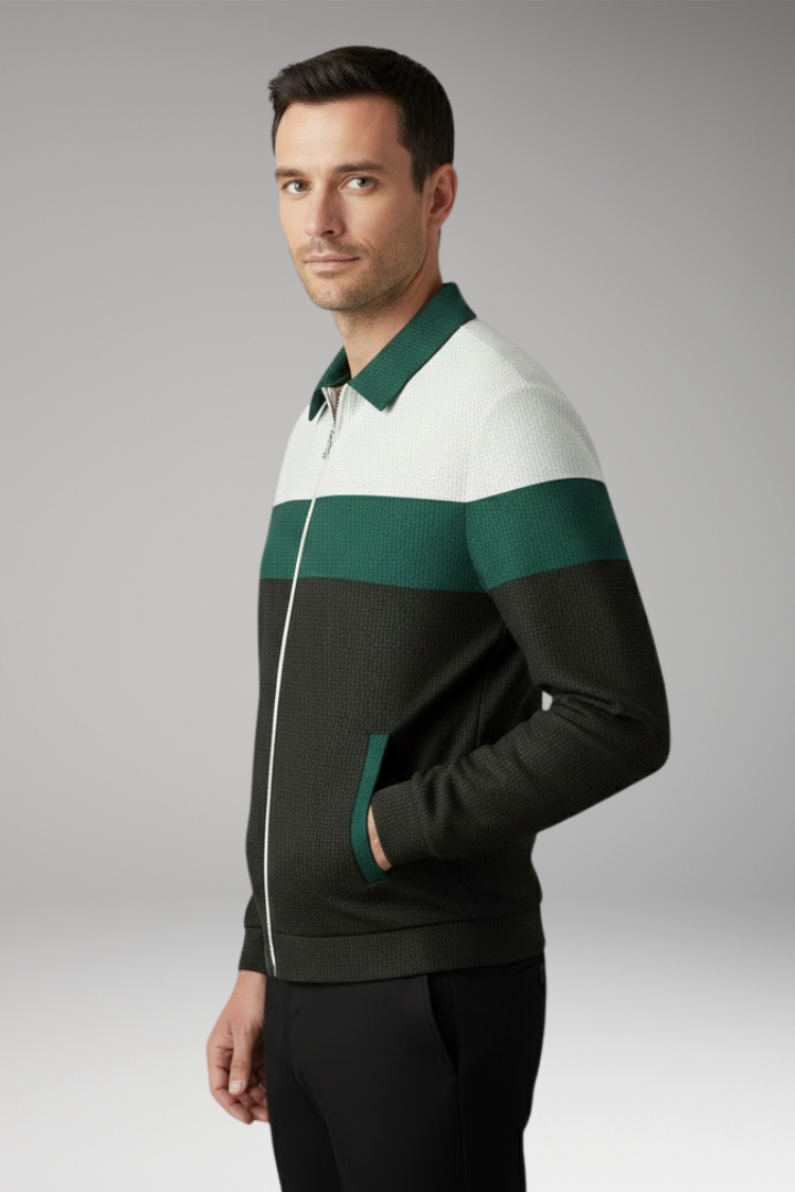 Men's Jacket with Textured Design and Contrast Stripes