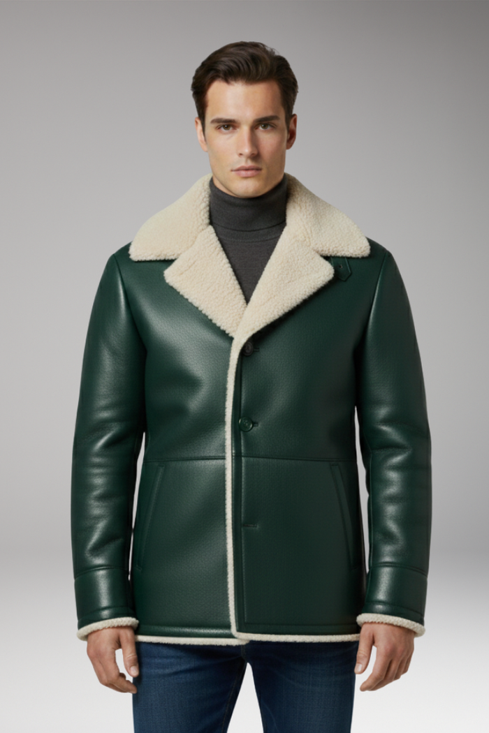 Men's Jacket with Wide Collar and Fleece Lining