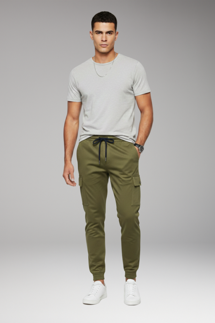 Men's Jogger Pants with Elastic Waist and Cargo Pockets