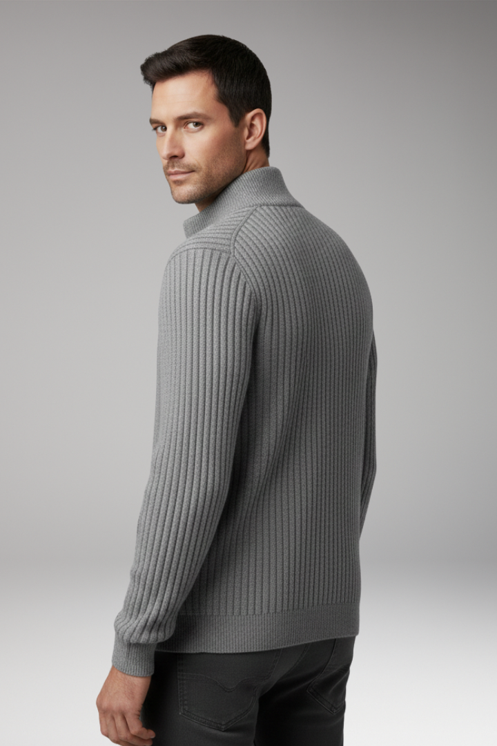 Men's Knit Cardigan with Stand Collar and Stripes