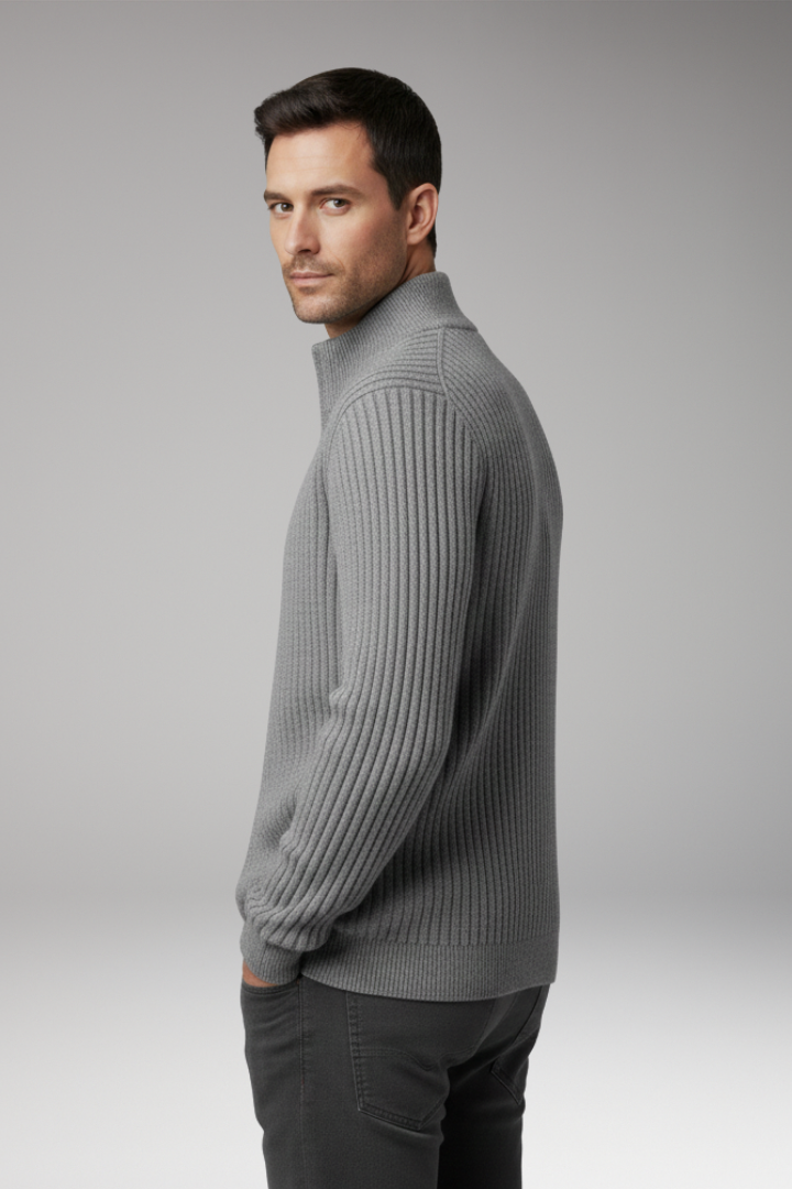 Men's Knit Cardigan with Stand Collar and Stripes