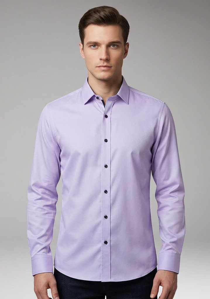 Men's Long-Sleeve Shirt with Collar and Buttons